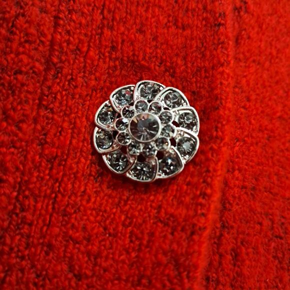 Talbots Cardigan Sweater Women's XS Red Sparkly Button Pockets Holiday Christmas - Picture 7 of 10